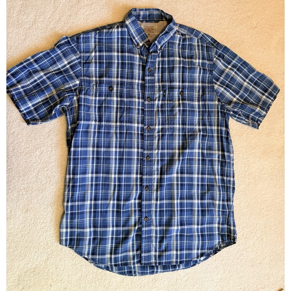 G.H. Bass Shirt Sleeve Button Up Shirt Men's M Plaid Pockets Lightweight Blue